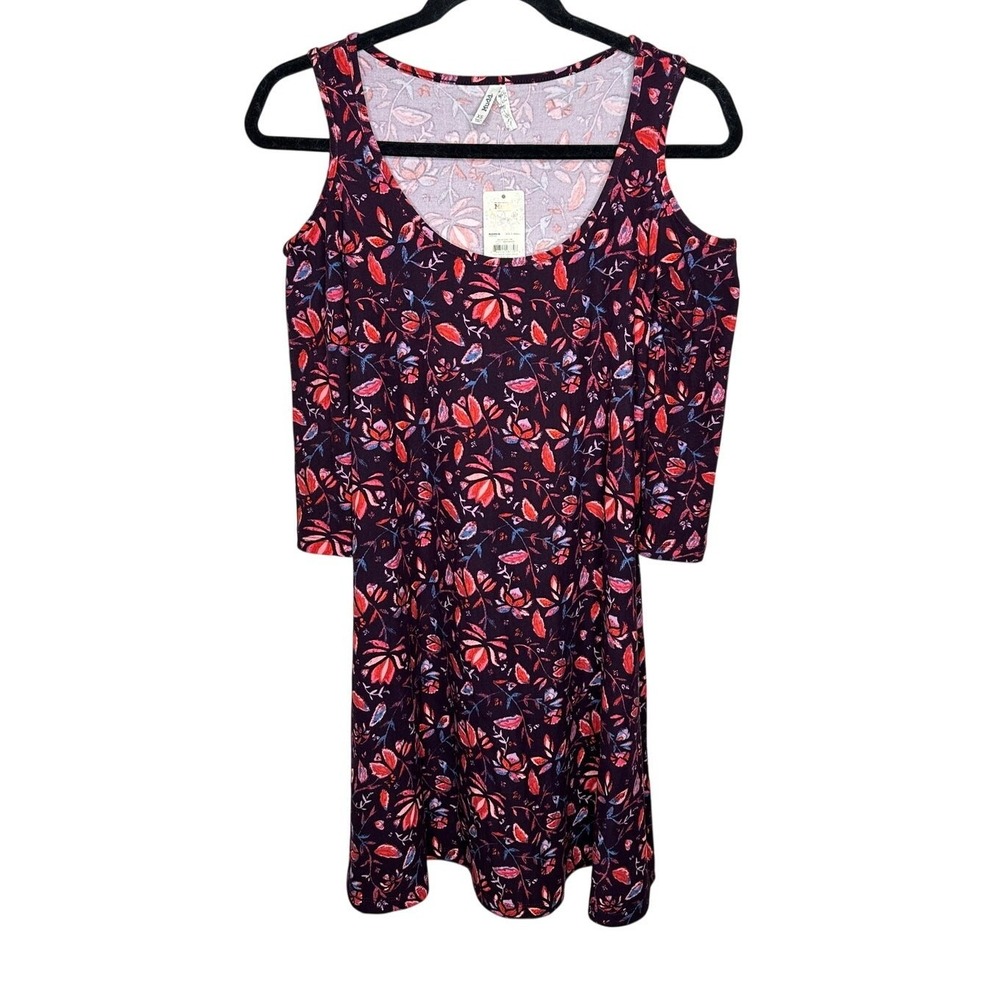 Mudd NWT Purple Floral Cold Shoulder Swing Dress XS Pink Flower Cutout Mini NEW